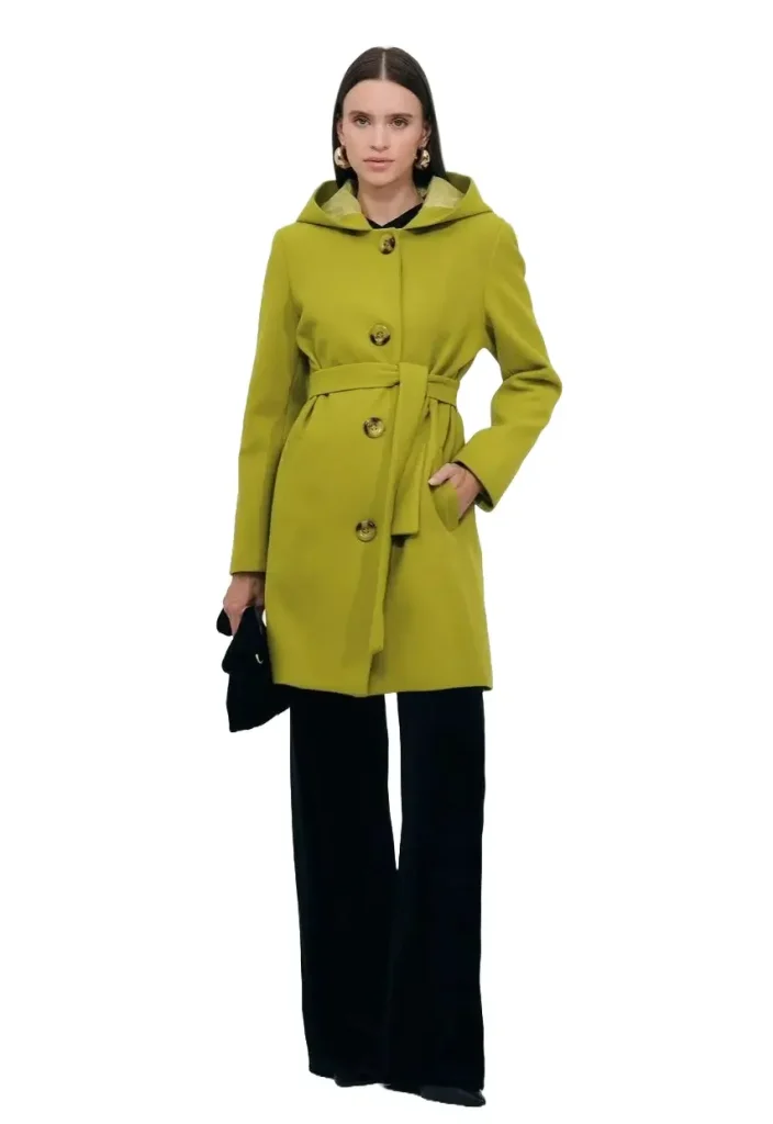 Hooded Coat with Tie - Brown and Lime Green Oversized Coat - Motrati